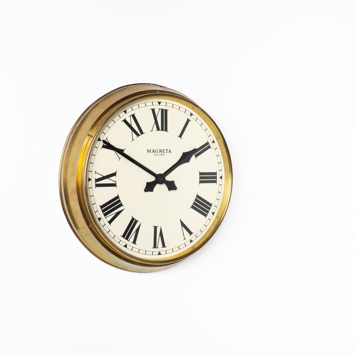 Industrial Large Diameter Vintage Brass British Factory Clock By Megneta