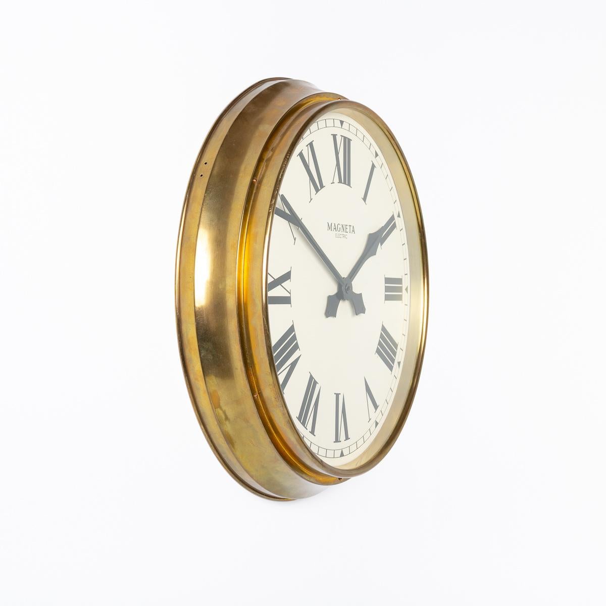 Hand-Painted Large Diameter Vintage Brass British Factory Clock By Megneta