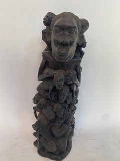 Large 18'' Ebony Wood African Families Tree Sculpture