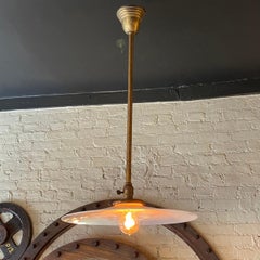 Large Industrial Milk Glass Disc Pendant Light