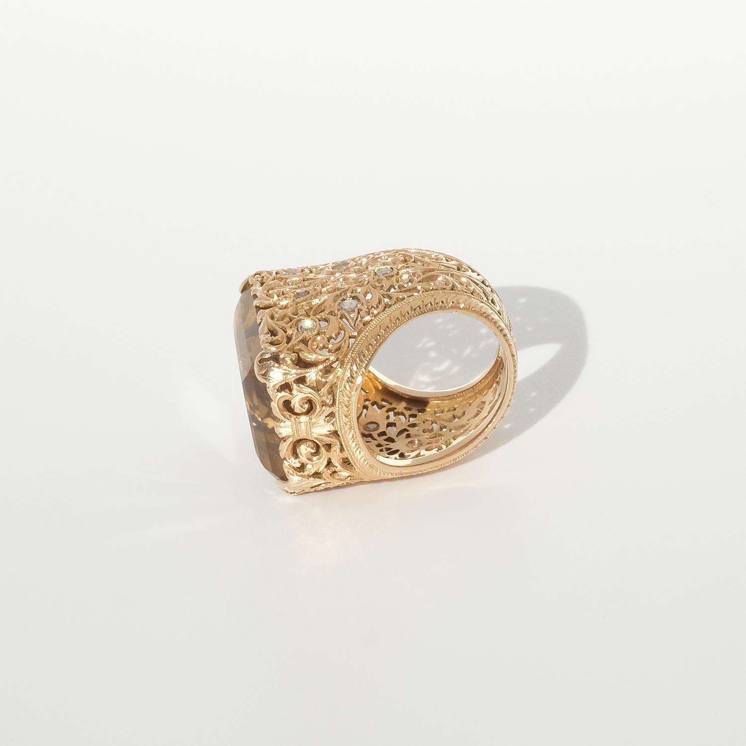 Großer Ring aus 18 Karat Gold mit rechteckigem Citrin im Angebot 5