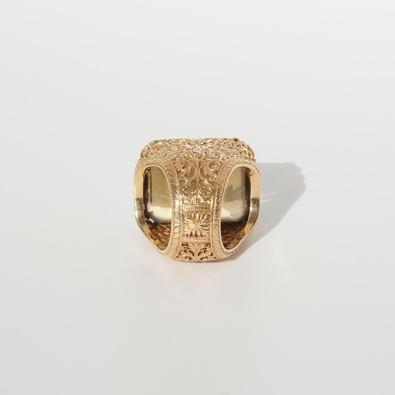 Großer Ring aus 18 Karat Gold mit rechteckigem Citrin im Angebot 6