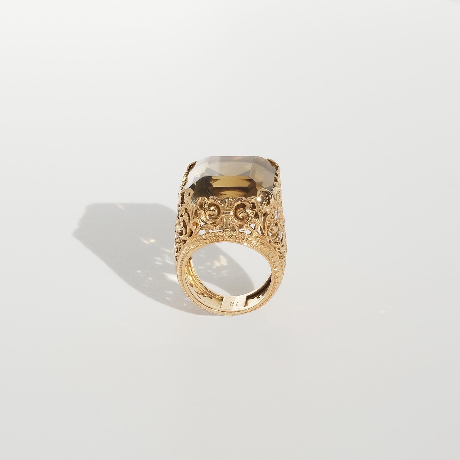 Großer Ring aus 18 Karat Gold mit rechteckigem Citrin im Angebot 9