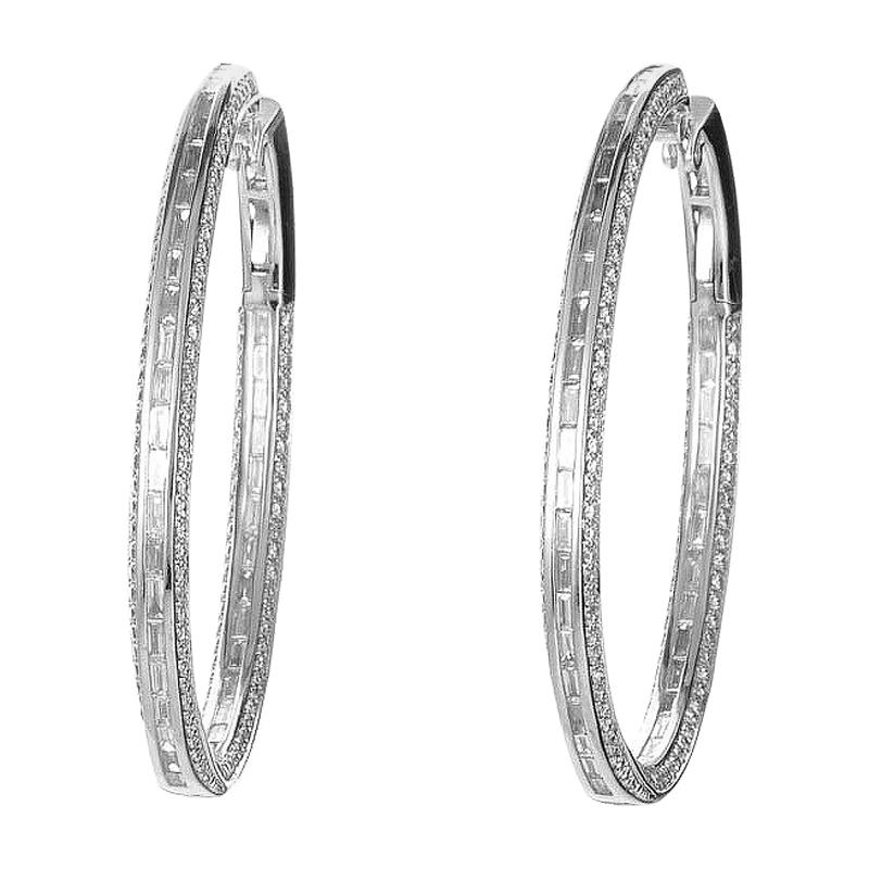 Beautiful Very Large Diamond 7.55ct Hoop Earrings in White Gold at 1stdibs