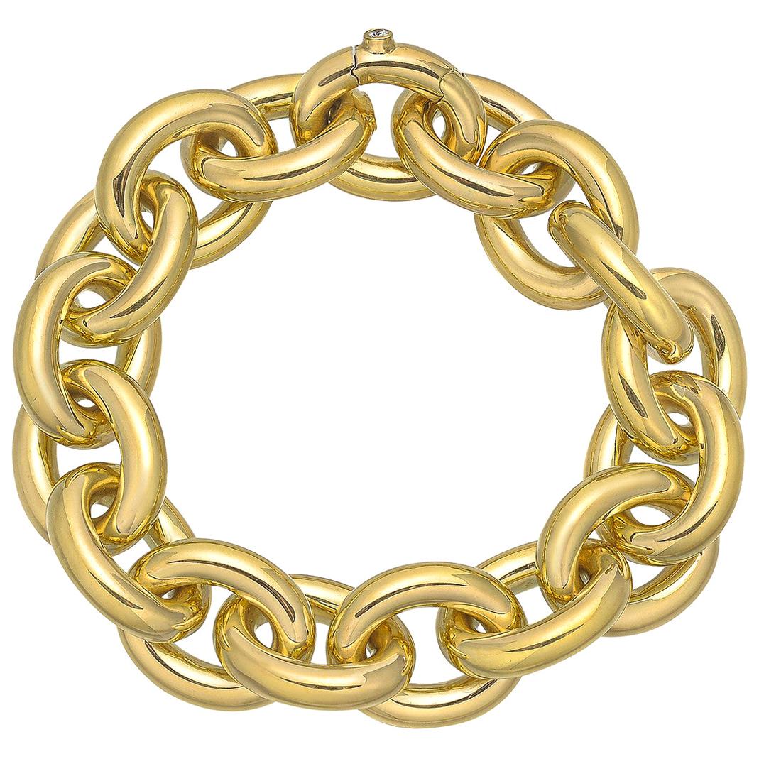 Large 18 Karat Yellow Gold Rolo Link Bracelet