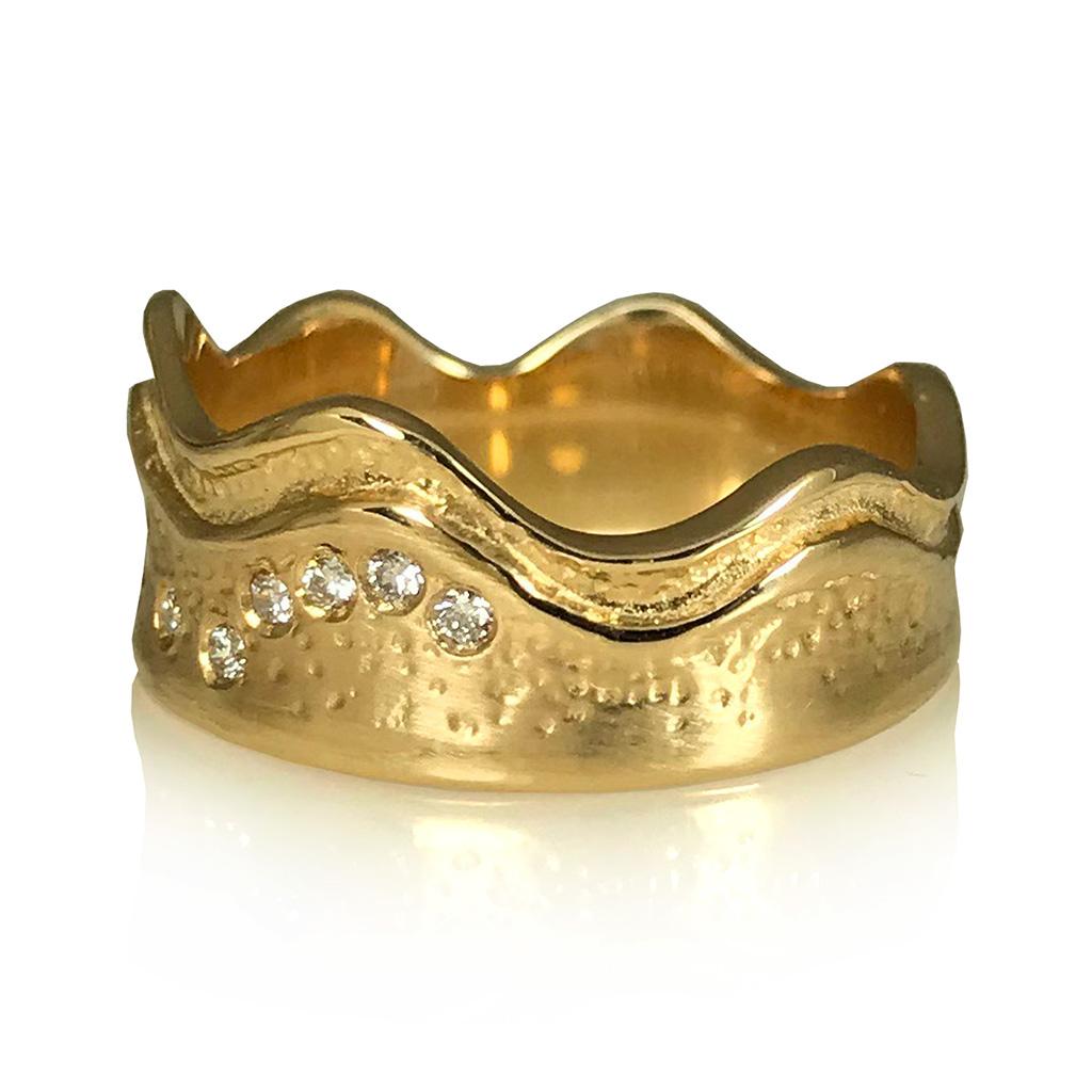 For Sale:  Large 18 Karat Yellow Gold Shoreline Ring with Diamonds from Keiko Mita 2