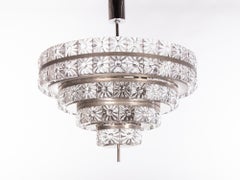 Carl Fagerlund 5-Tier 26" Lens Chandelier Crystal & Nickel, Orrefors Sweden 1960