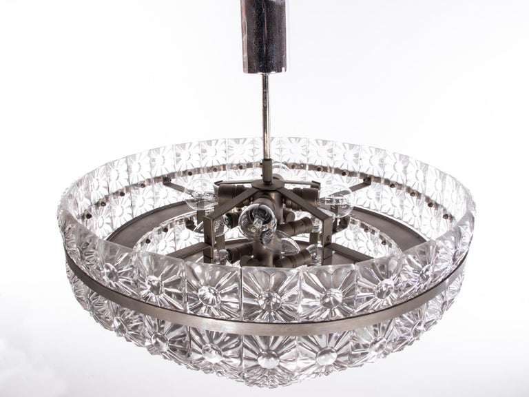 1960s Sweden Carl Fagerlund 18-light Chandelier Crystal & Nickel by Orrefors For Sale 2