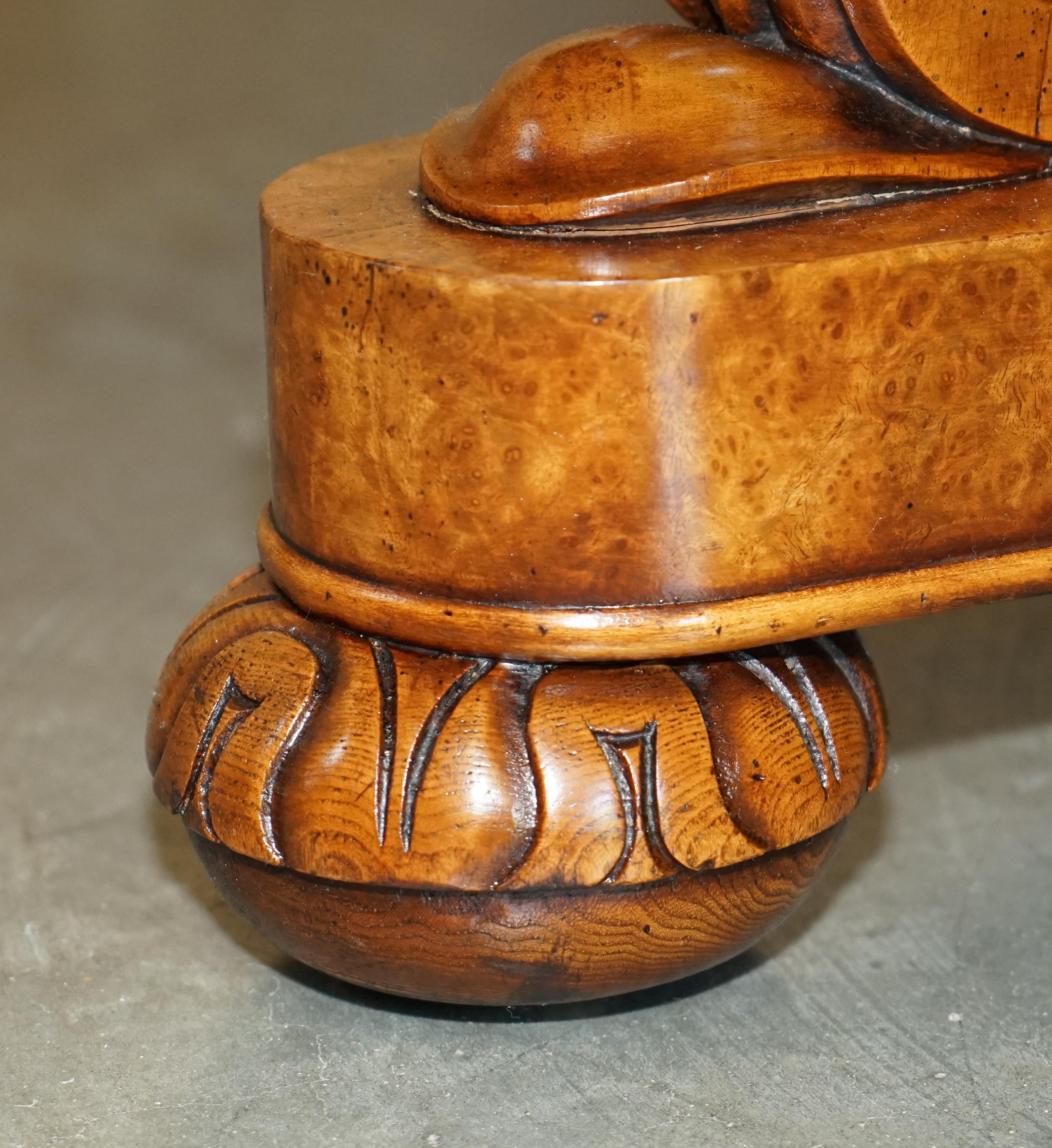 Hand-Crafted Large  Burr Walnut Hardwood & Satinwood Round Dining Table Seats 8