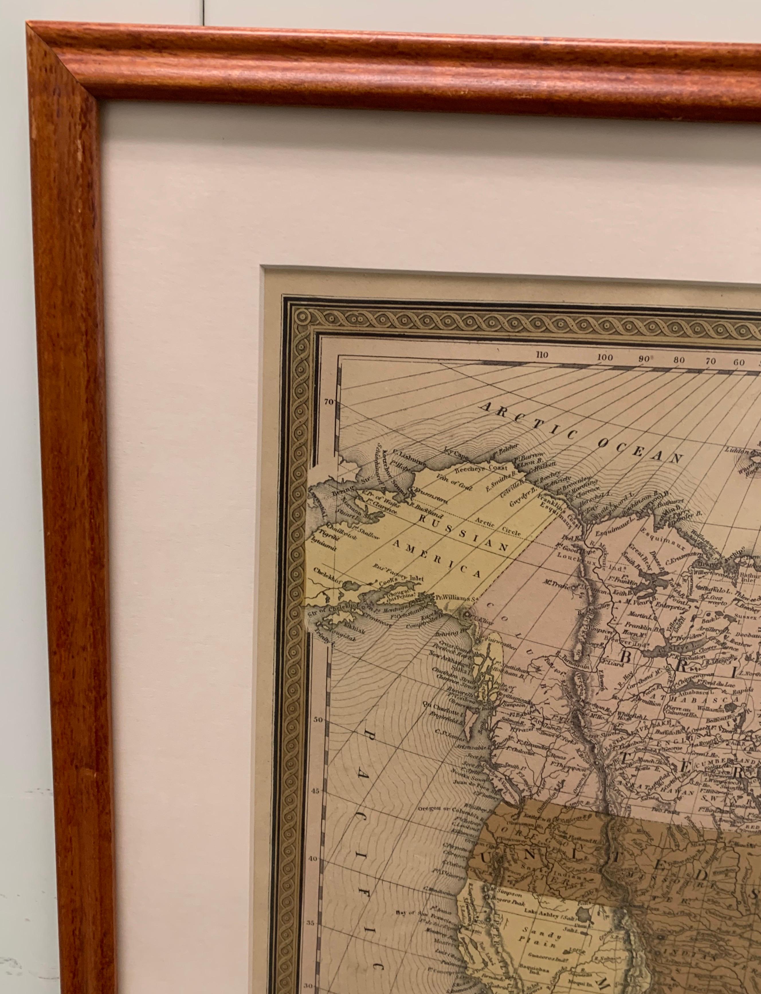 Classique américain Grande carte d'Amérique du Nord et de territoires de 1848 en vente