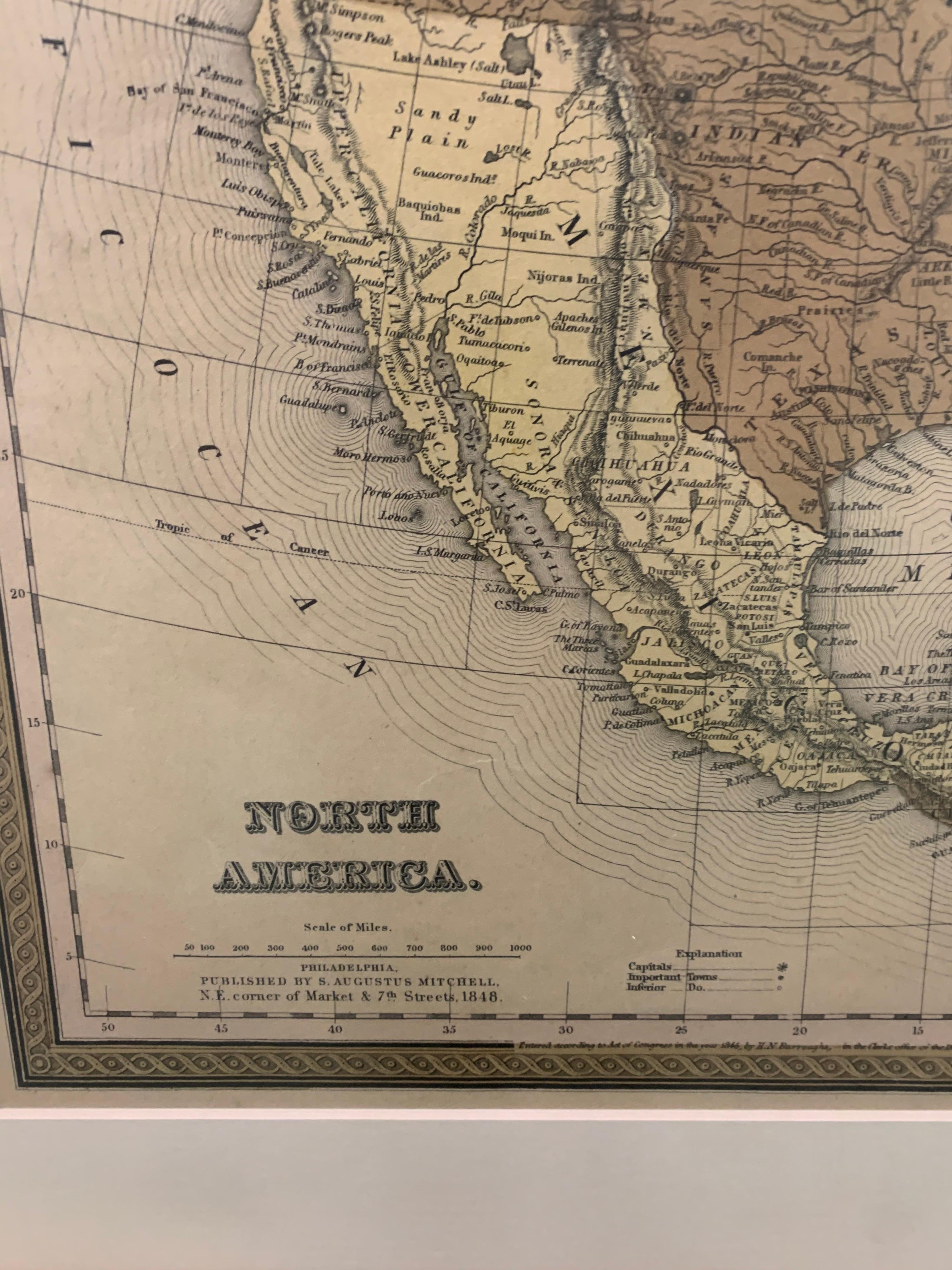 Grande carte d'Amérique du Nord et de territoires de 1848 Bon état - En vente à Stamford, CT