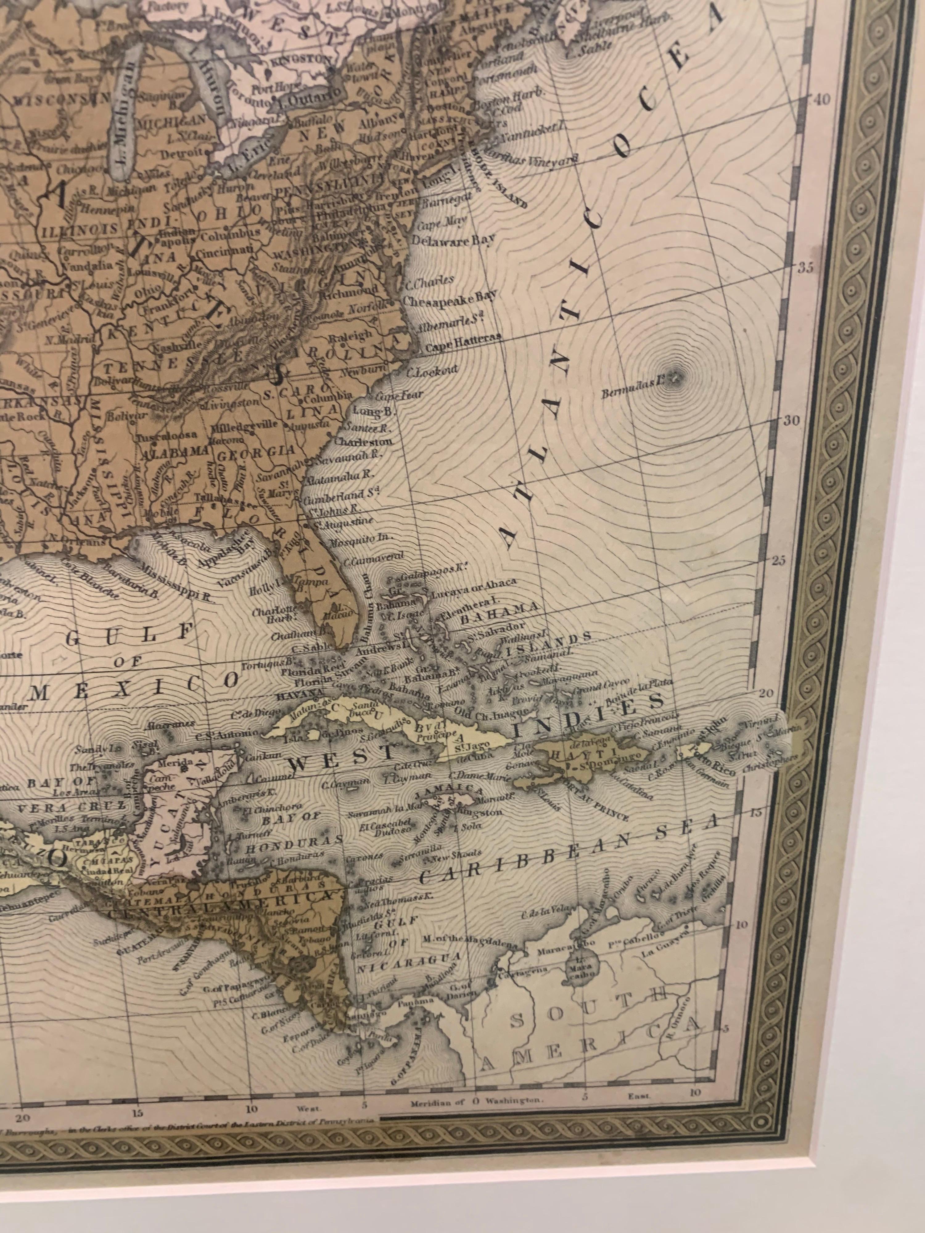 Milieu du XIXe siècle Grande carte d'Amérique du Nord et de territoires de 1848 en vente