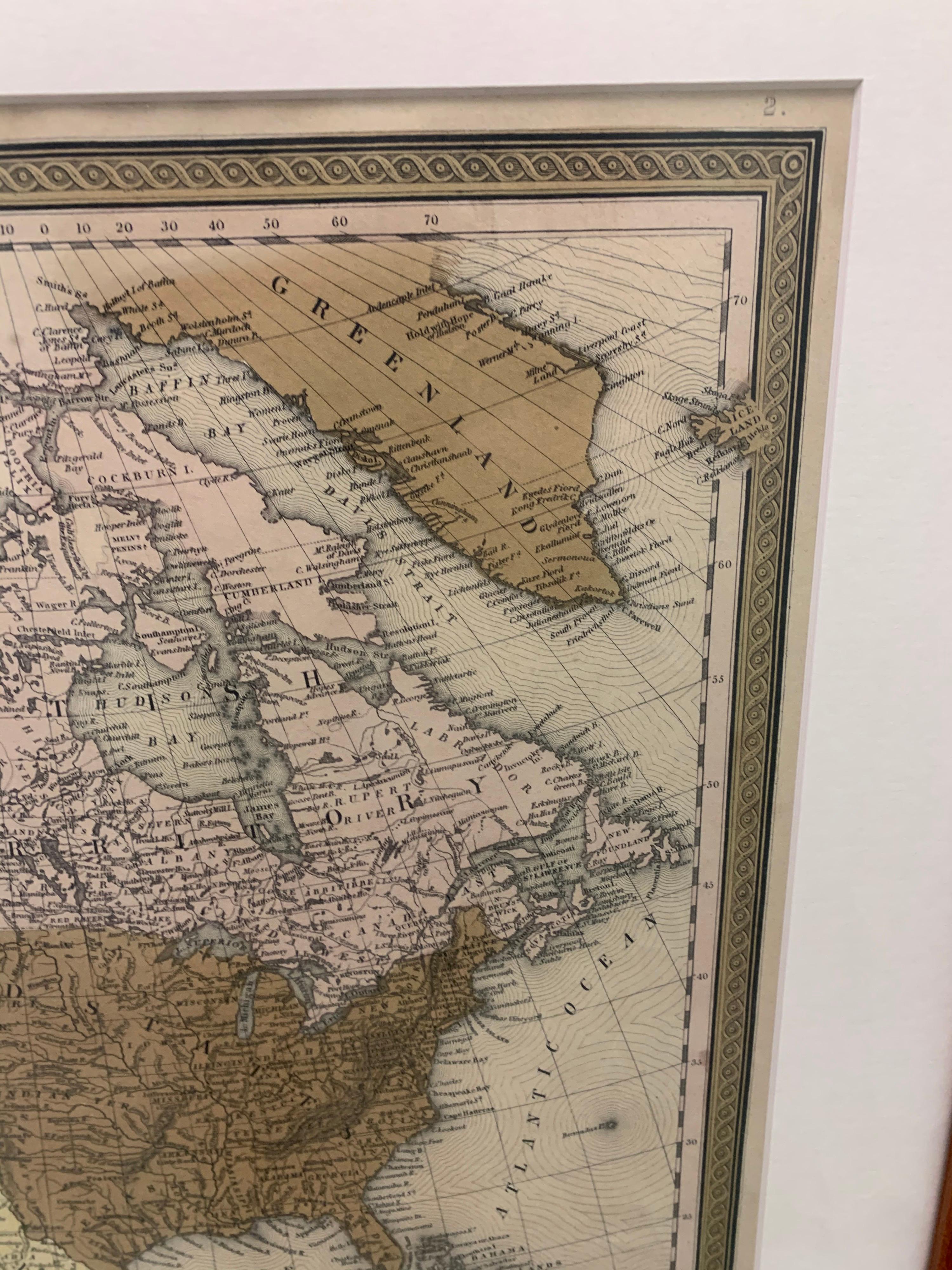 Verre Grande carte d'Amérique du Nord et de territoires de 1848 en vente