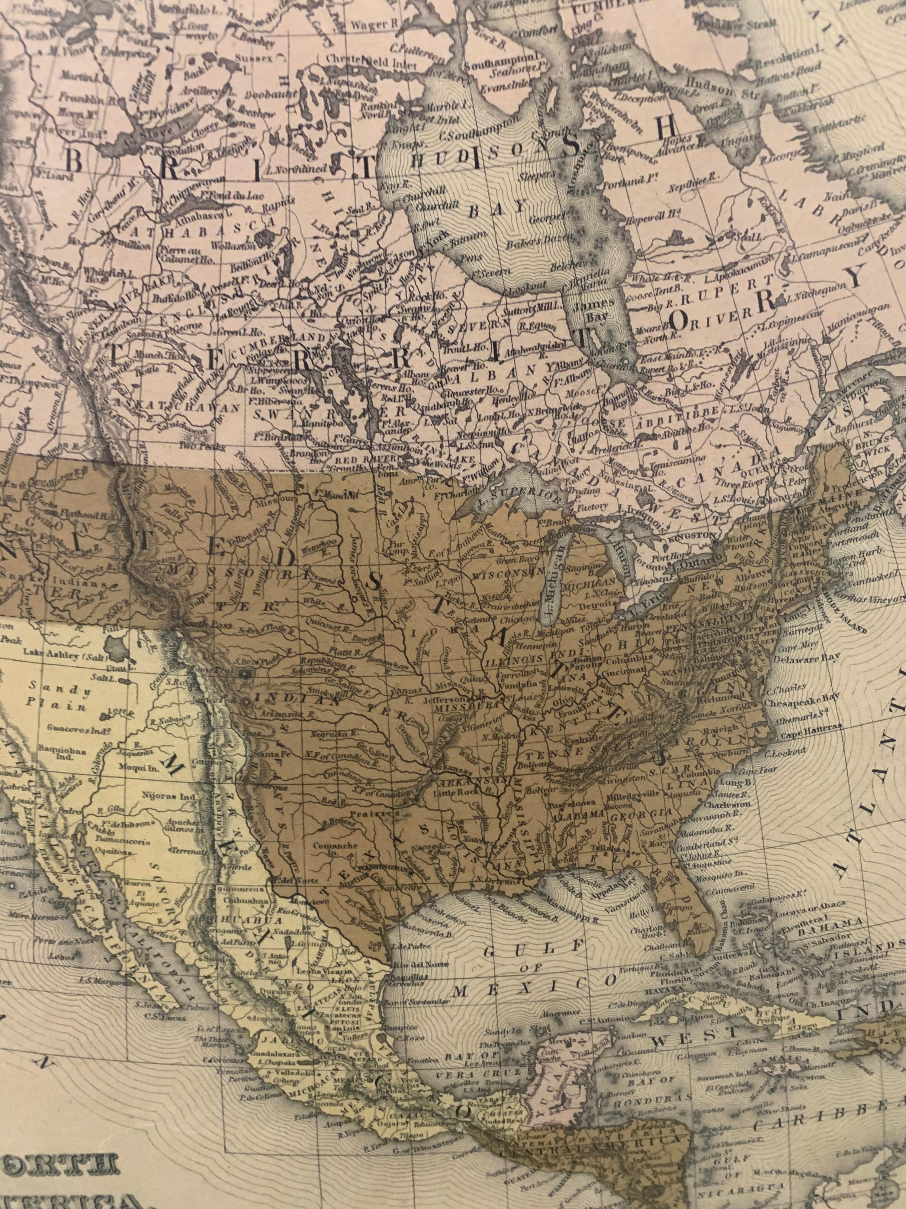 Grande carte d'Amérique du Nord et de territoires de 1848 en vente 2