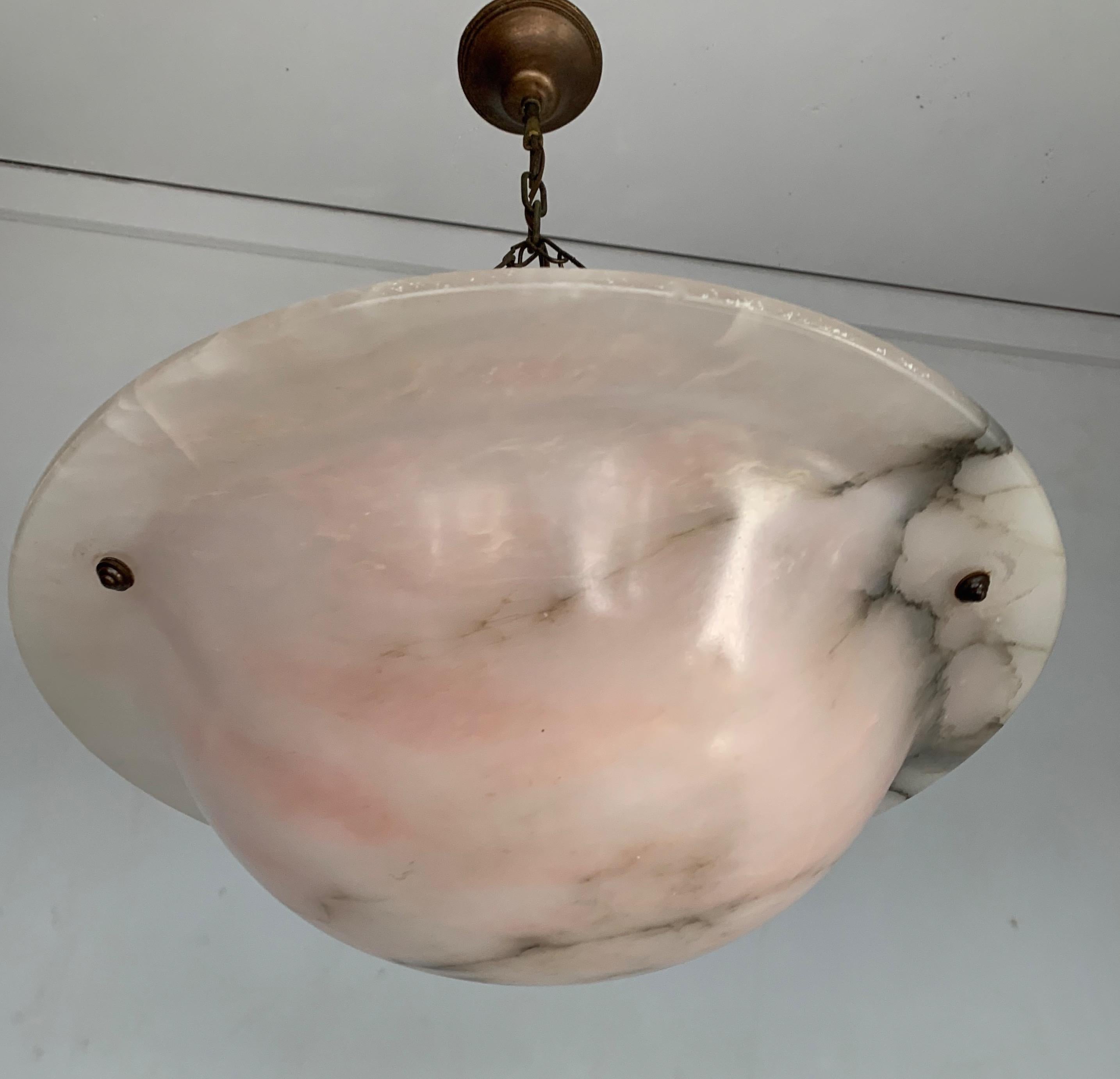 Large Size 1920s Art Deco White Alabaster Pendant, Colorful and Great Shape  12