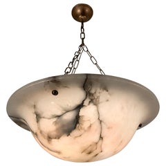 Large Size 1920s Art Deco White Alabaster Pendant, Colorful and Great Shape