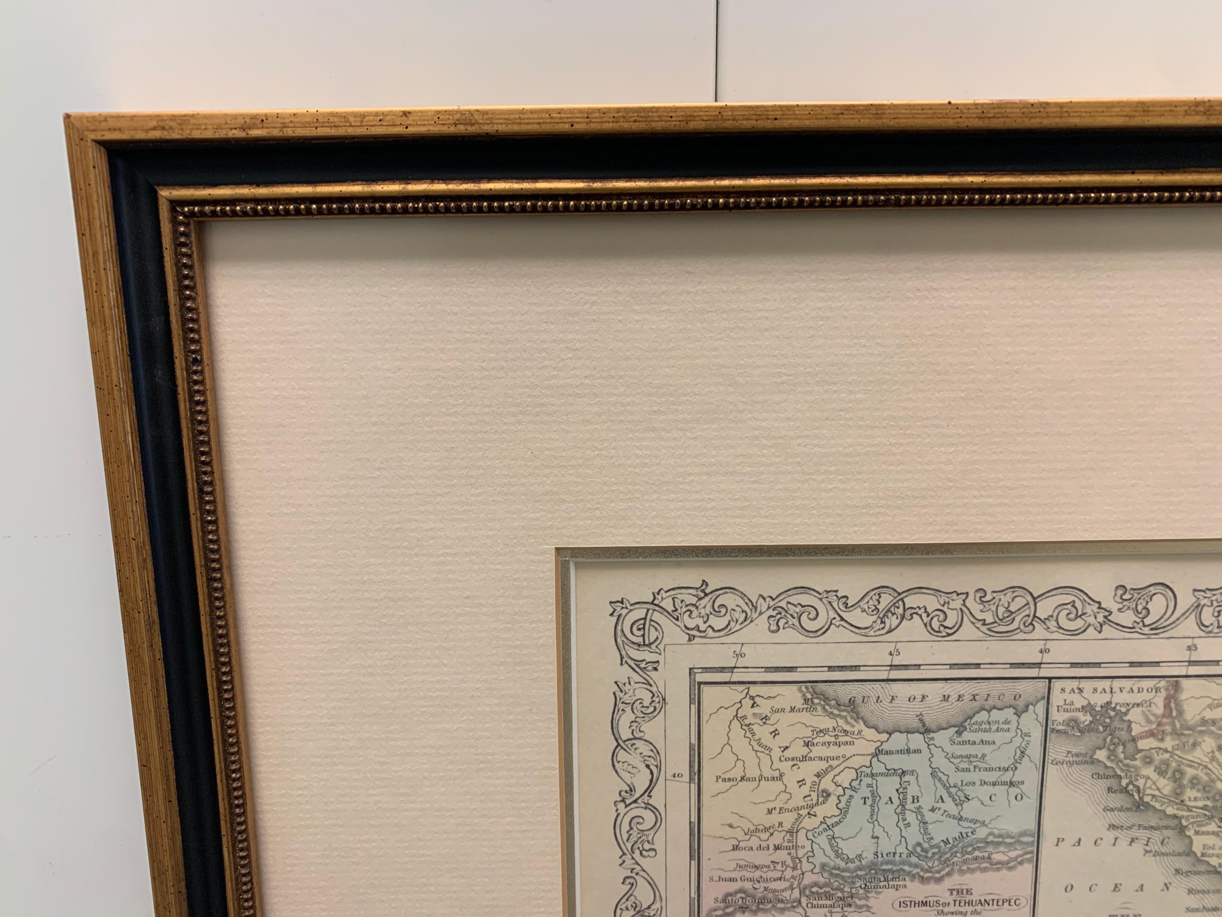 Large 1856 Mexico & Guatemala Framed map. Published by Charles Desilver, Philadelphia, Pennsylvania.
As found high end custom framing with black giltwood frame, custom matting and UV resistant glass.