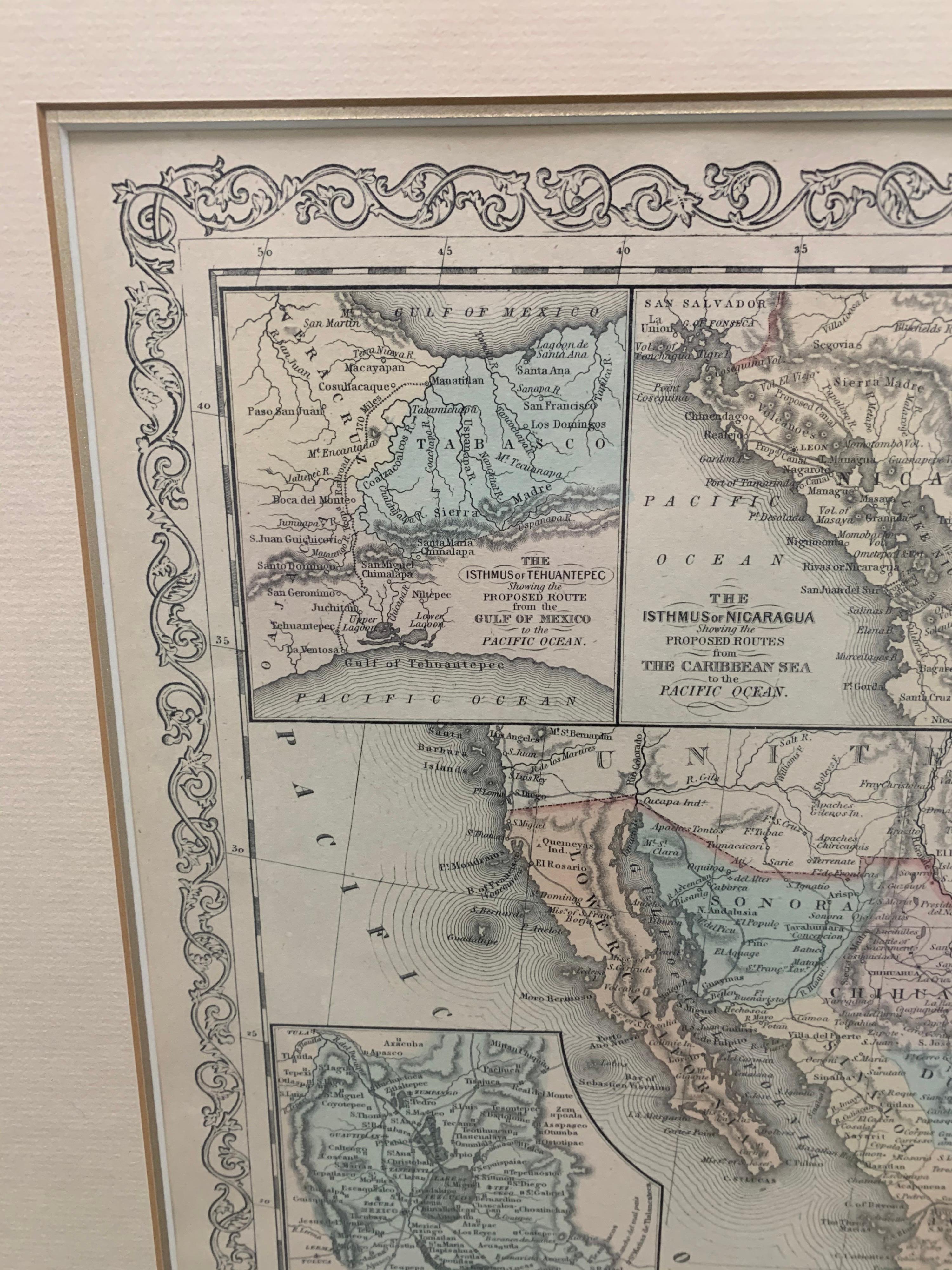 Large 1856 Mexico & Guatemala Framed Map by Charles Desilver For Sale 1