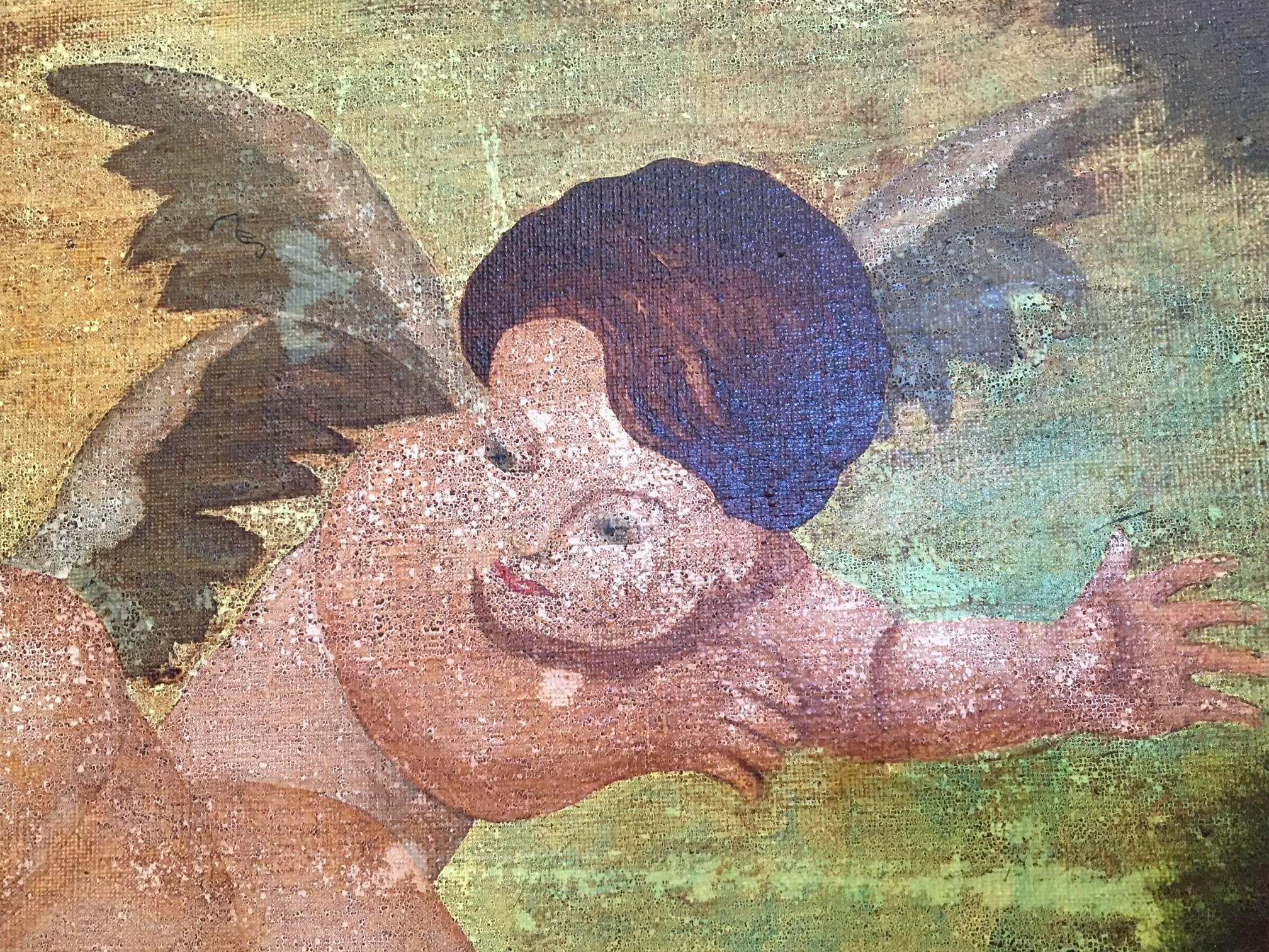 Großes Original- religiöses Gemälde, Cherubs, signiert von S. Barber, Spanien, 1870 im Angebot 2