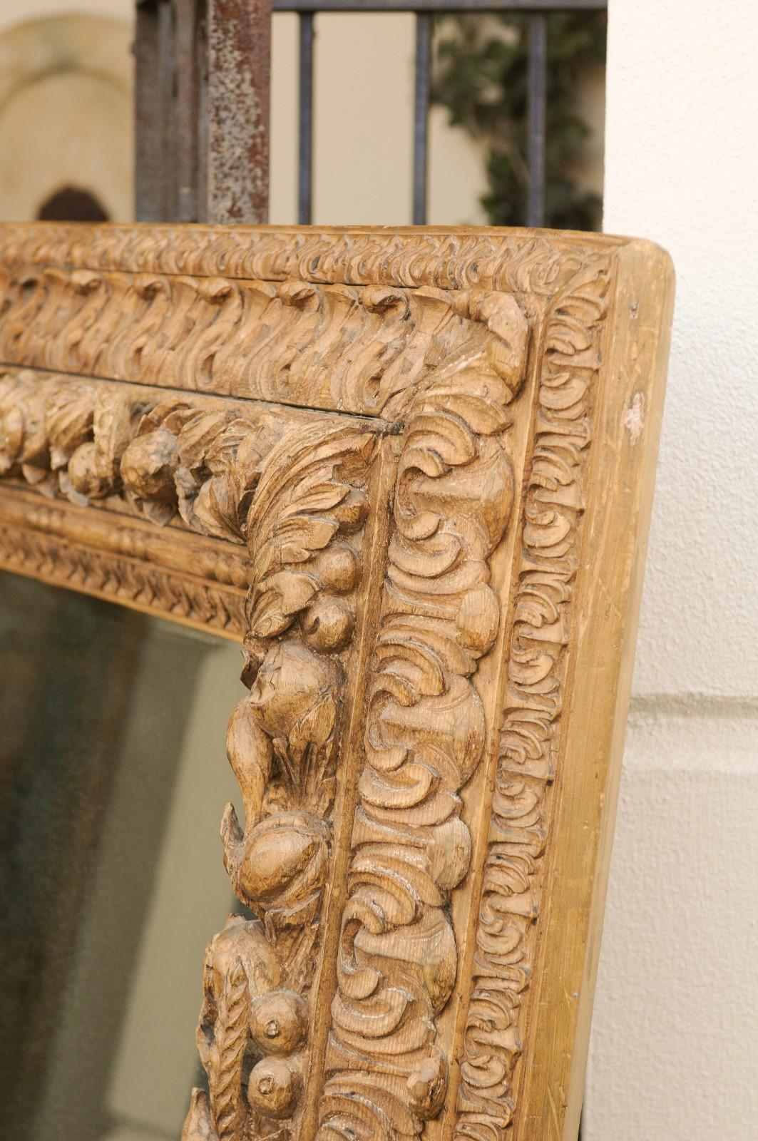 Large 1870s French Hand Carved Oak Mirror with Fruit and Foliage Motifs 5