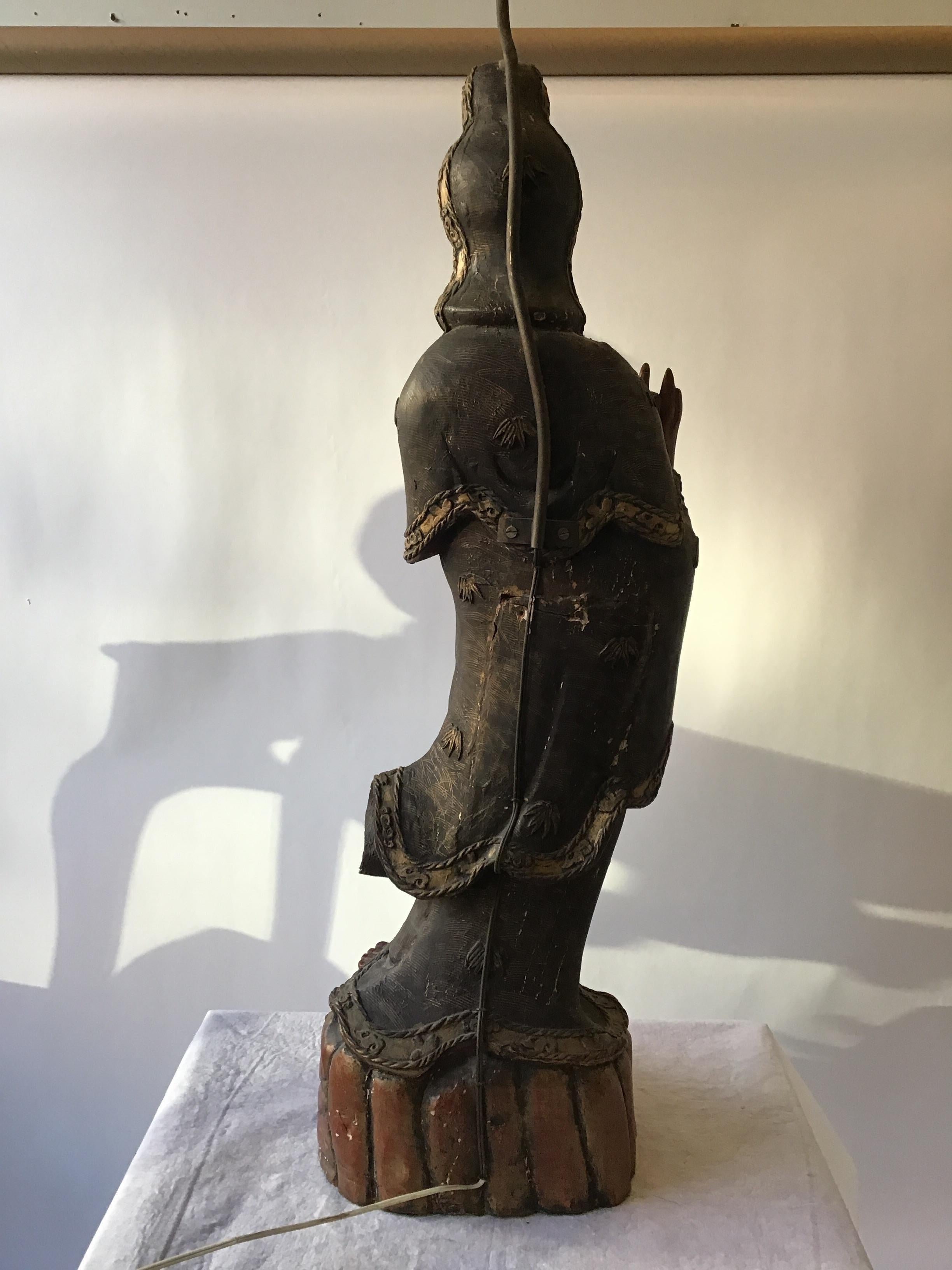 Large 1880s Carved Wood Asian Figural Table Lamp For Sale 1