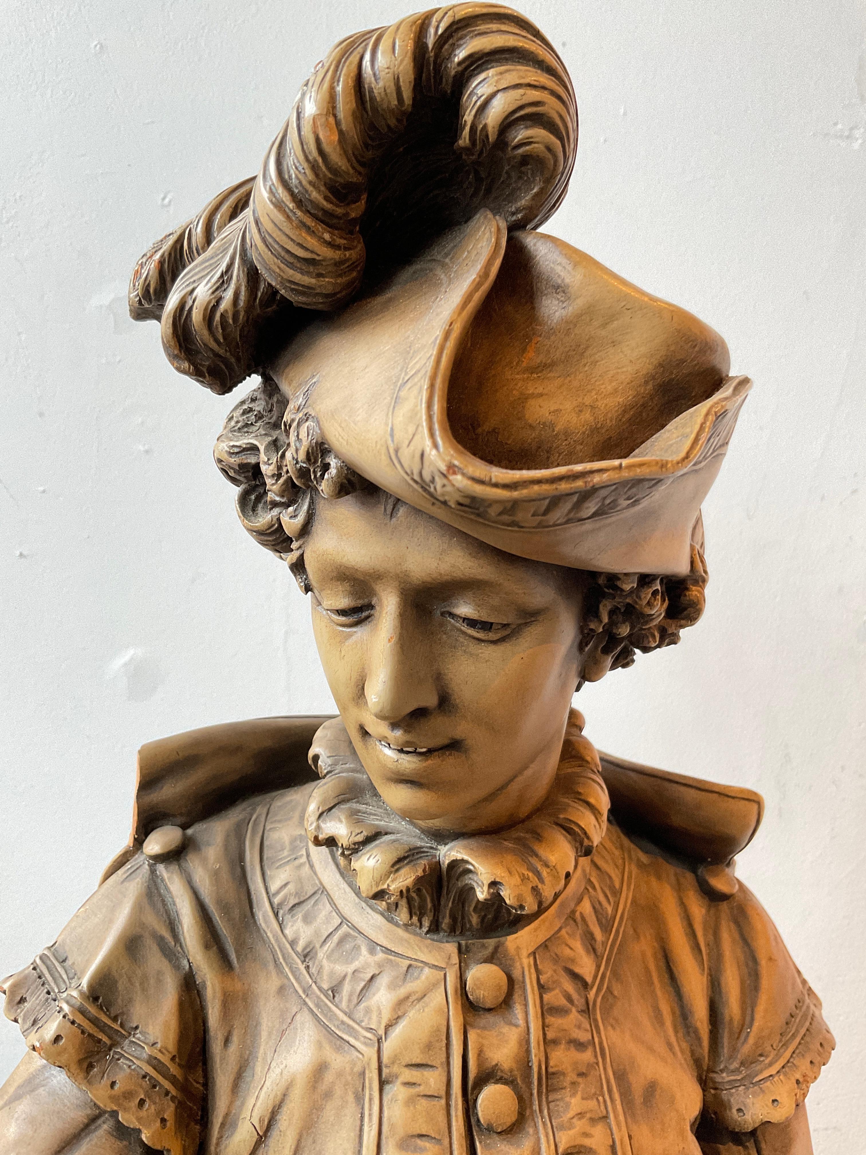 Large 1880s Carved Wood Sculpture Of Figaro For Sale 9