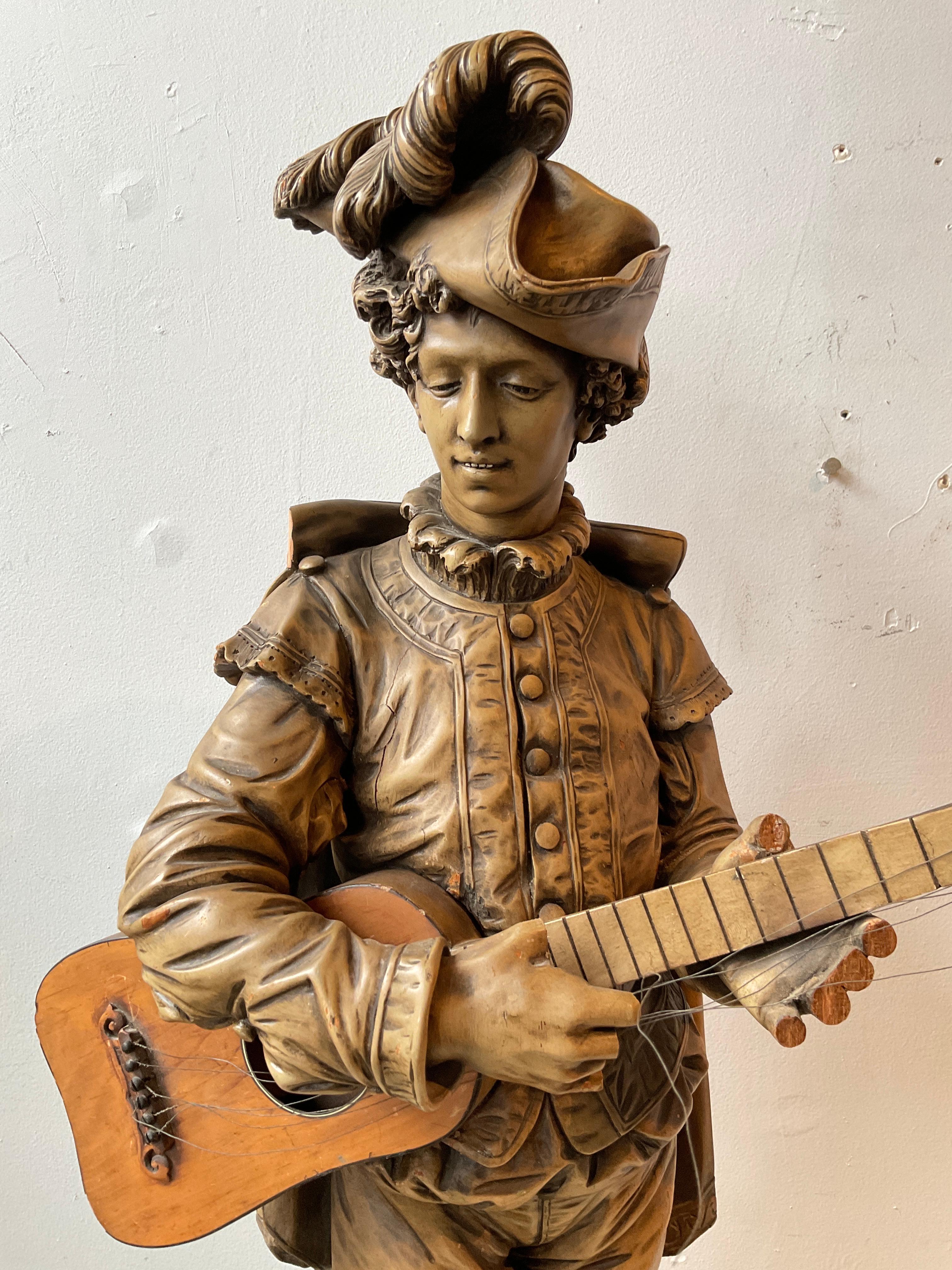 Late 19th Century Large 1880s Carved Wood Sculpture Of Figaro For Sale