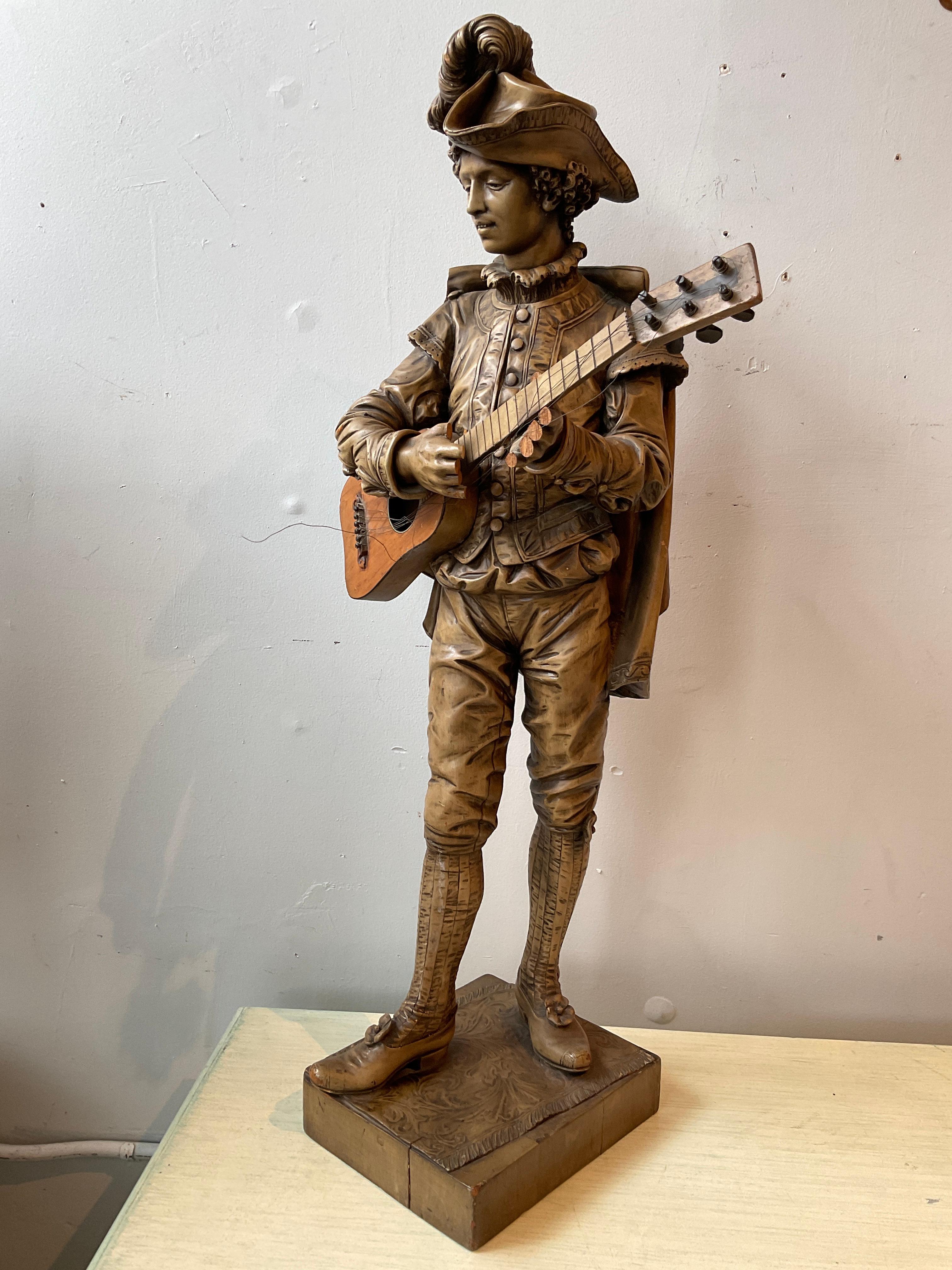 Large 1880s Carved Wood Sculpture Of Figaro For Sale 4