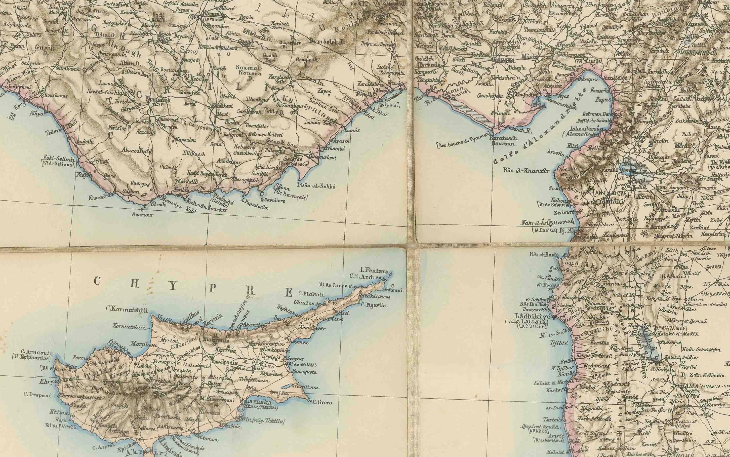 Grande carte Kiepert de 1884 des provinces ottomanes d'Asie - Anatolie, Syrie, Mésopotamie en vente 4
