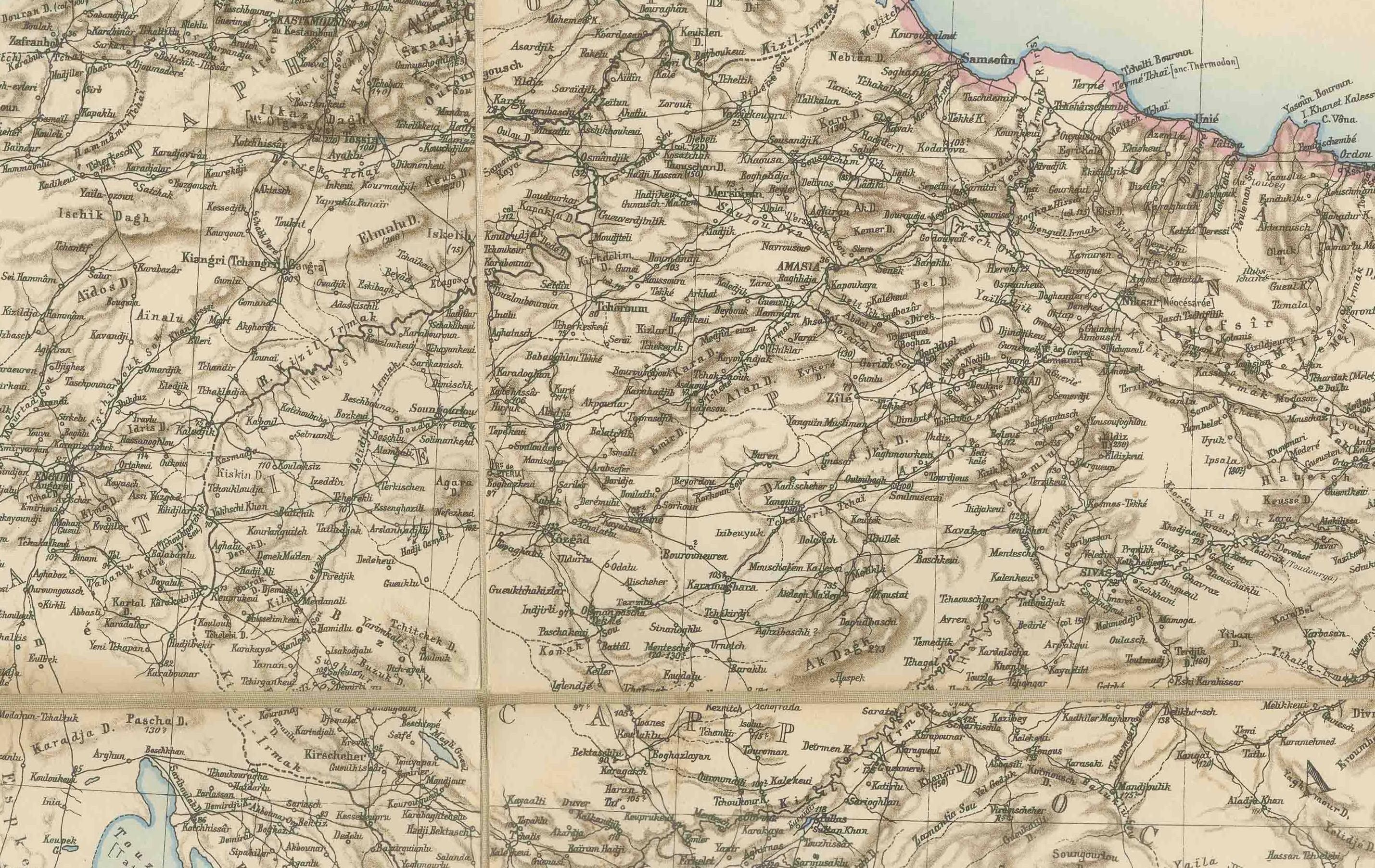 Grande carte Kiepert de 1884 des provinces ottomanes d'Asie - Anatolie, Syrie, Mésopotamie en vente 1