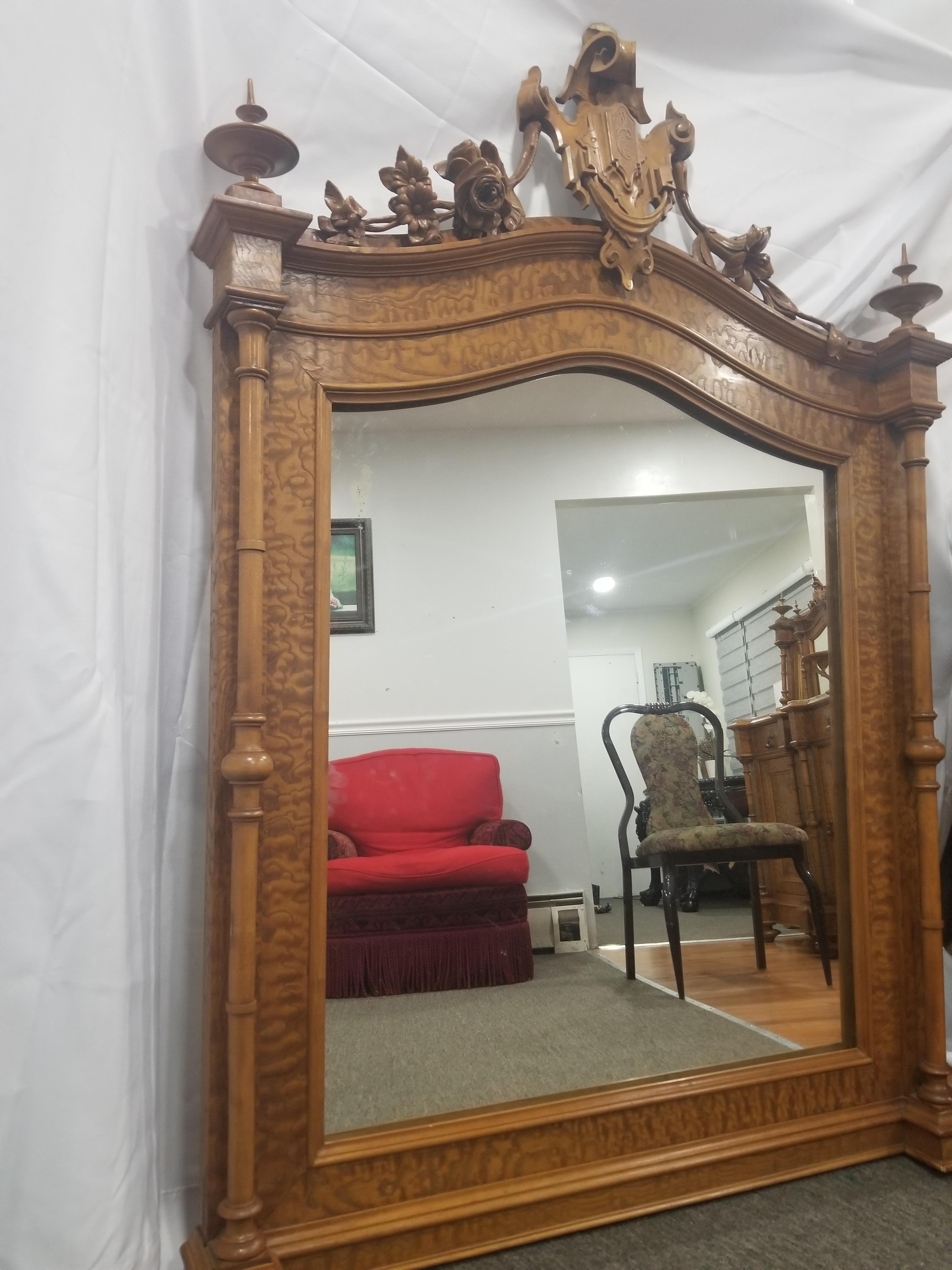 Mirror Large 1885 Antique Carved Louis XIV Bedroom Set, Marble Top For Sale