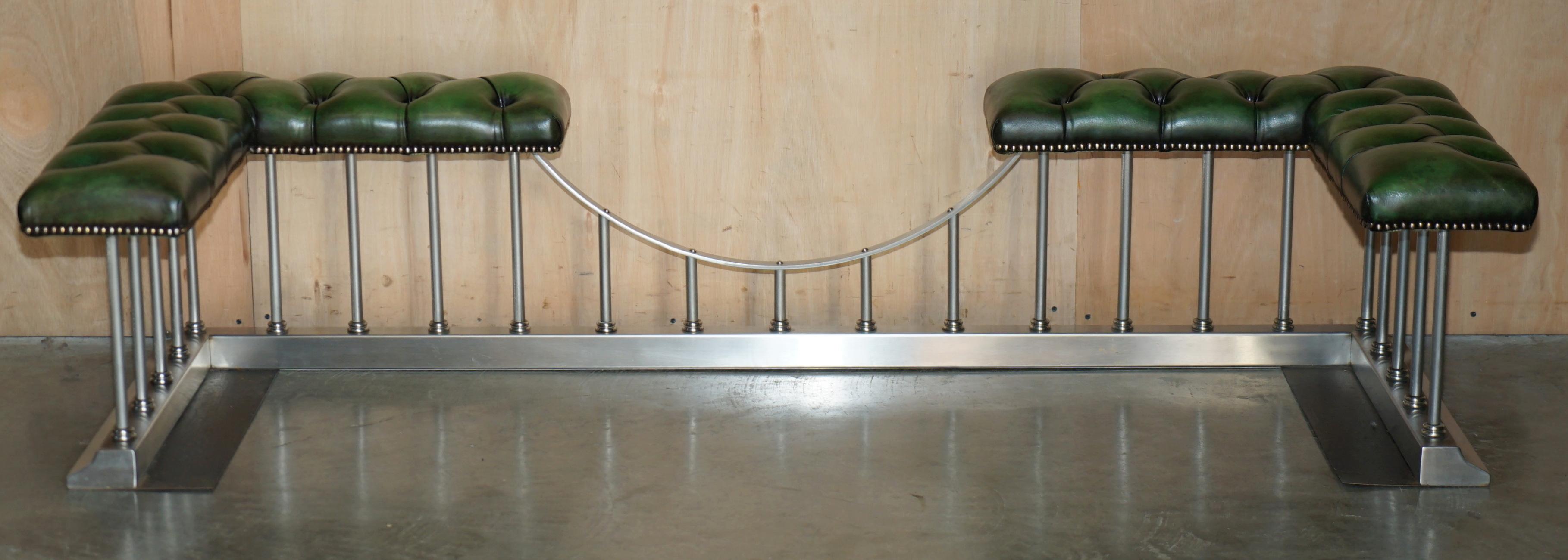 GRANDE 188CM DE ANCHO VINTAGE CUERO CROMADO REGENCY GREEN CHESTERFiELD CLUB FENDER en venta 6