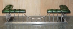LARGE 188CM WIDE VINTAGE CHROMED REGENCY GREEN LEATHER CHESTERFiELD CLUB FENDER