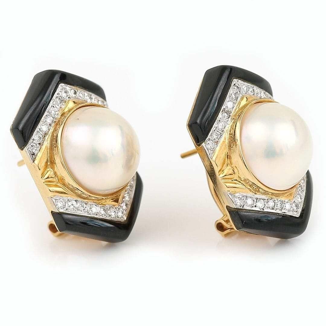 pearl and onyx earrings
