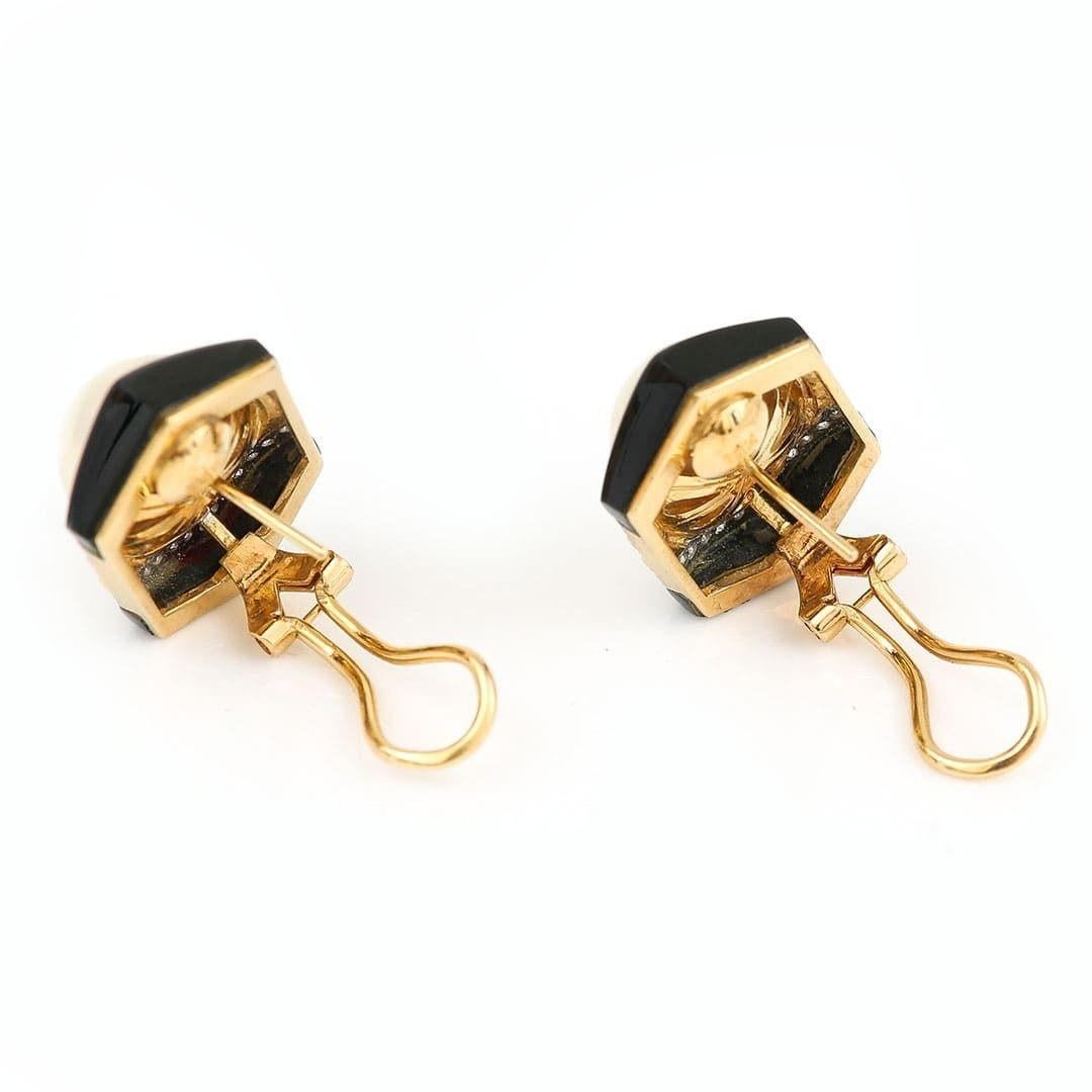 Women's Large 18ct Gold Mabe Pearl, Diamond and Onyx Earrings by Trio