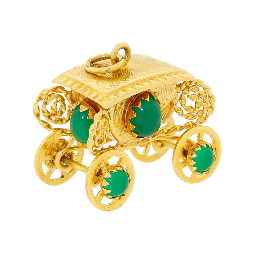 Large 18k 750 Gold Royal Coach Carriage Pendant or Accent Charm for Bracelet