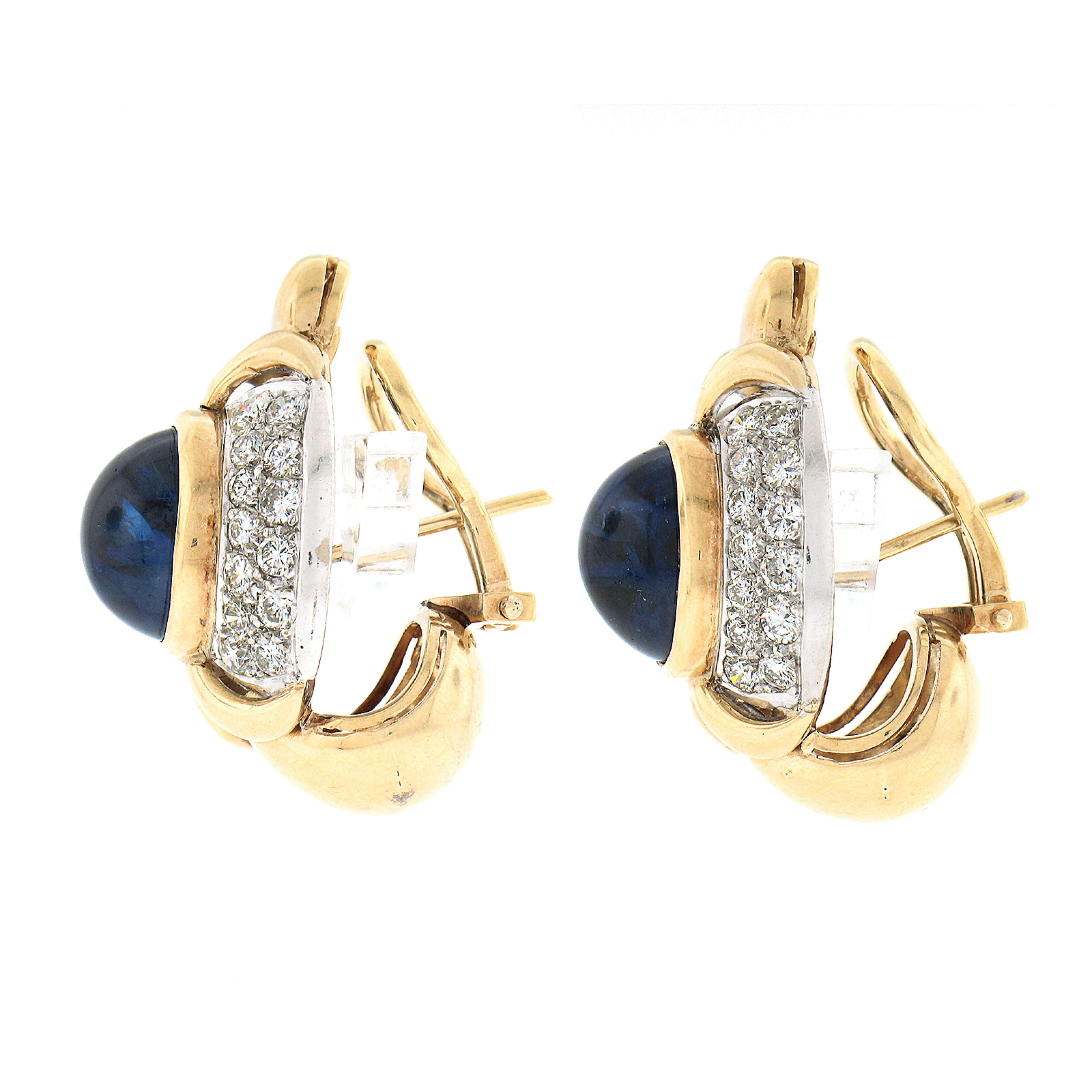 Oval Cut Large 18k Gold 18+ct GIA Oval Cabochon Sapphire Diamond Statement Cuff Earrings