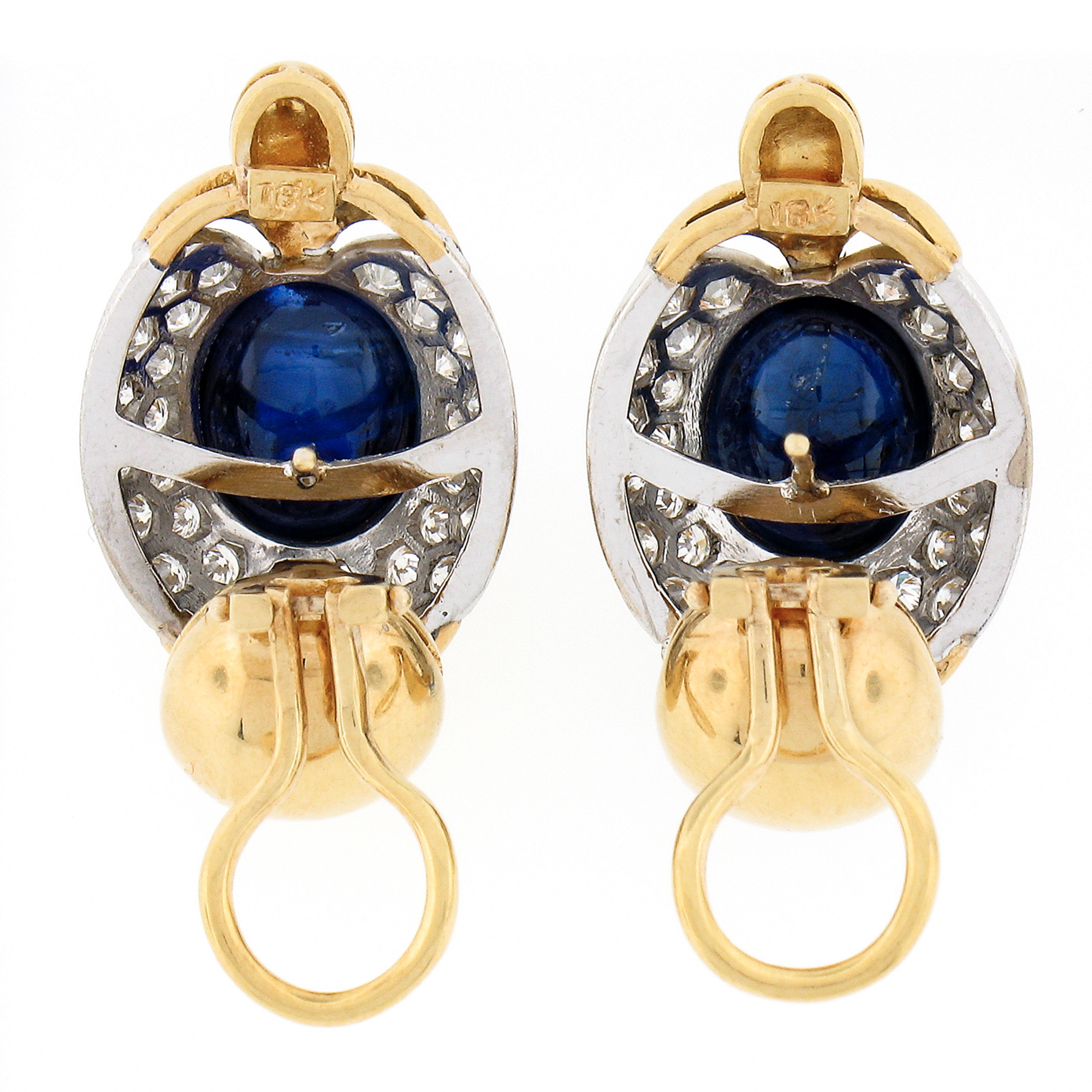 Large 18k Gold 18+ct GIA Oval Cabochon Sapphire Diamond Statement Cuff Earrings 1