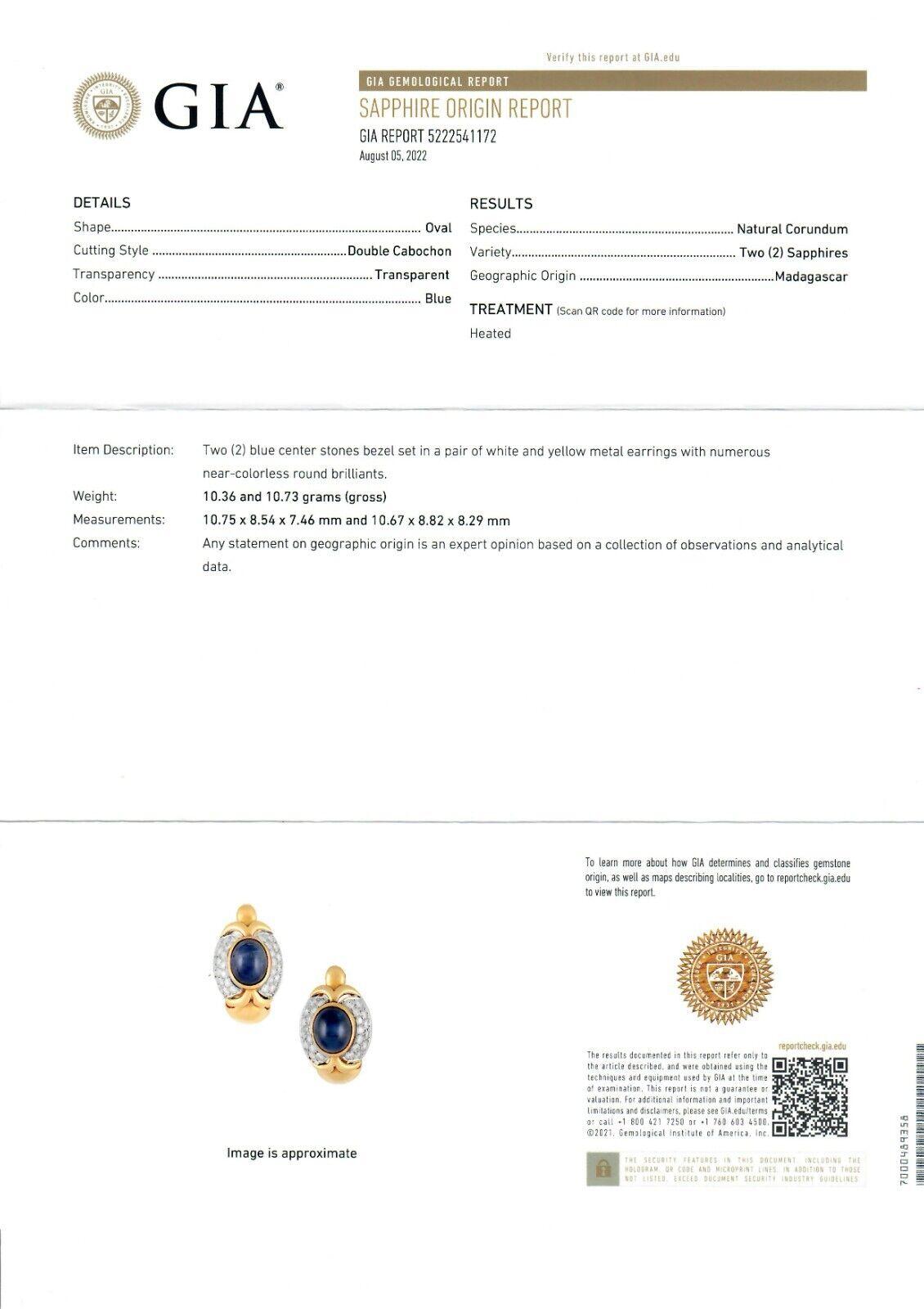 Large 18k Gold 18+ct GIA Oval Cabochon Sapphire Diamond Statement Cuff Earrings For Sale 2