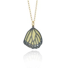Large 18k Gold and Diamond Monarch Butterfly Bottom Wing Necklace