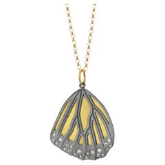 Large 18k Gold and Diamond Monarch Butterfly Bottom Wing Necklace