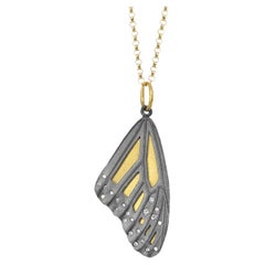 Large 18k Gold and Diamond Monarch Butterfly Top Wing Necklace