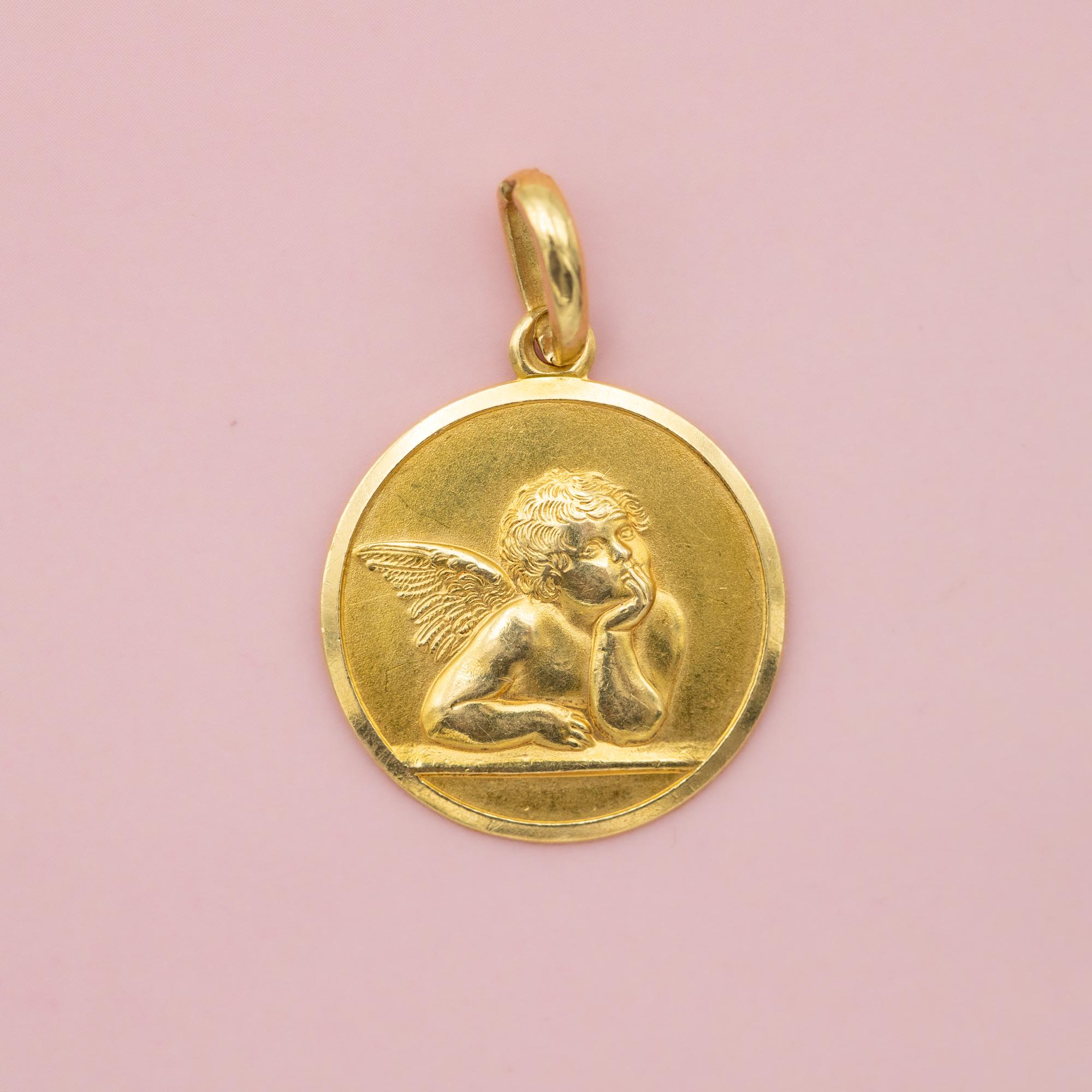 Large 18k gold Cherub - Protecting Angel - good luck charm - angel ...