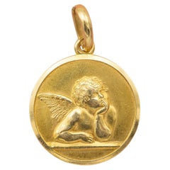 Large 18k gold Cherub - Protecting Angel - good luck charm - angel pendant