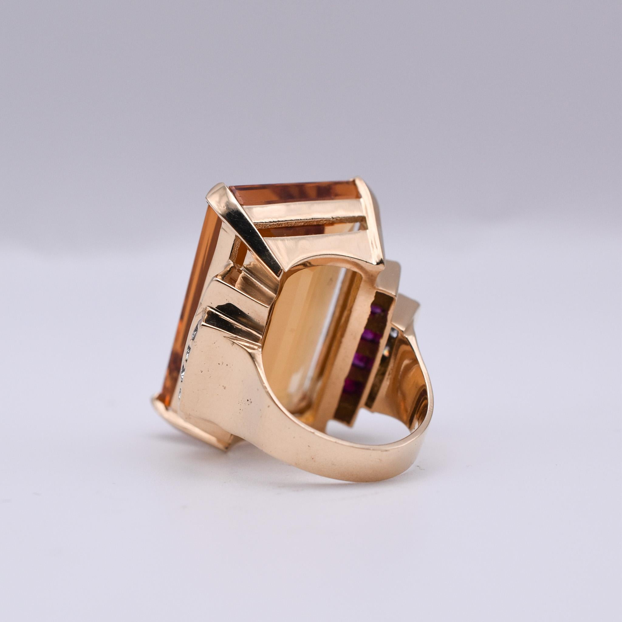 Large 18k Gold Citrine, Diamond and Ruby Cocktail Ring For Sale 1