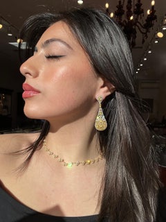 Large 18k Gold Fancy Yellow Diamond White Chandelier Earrings 15.00ct