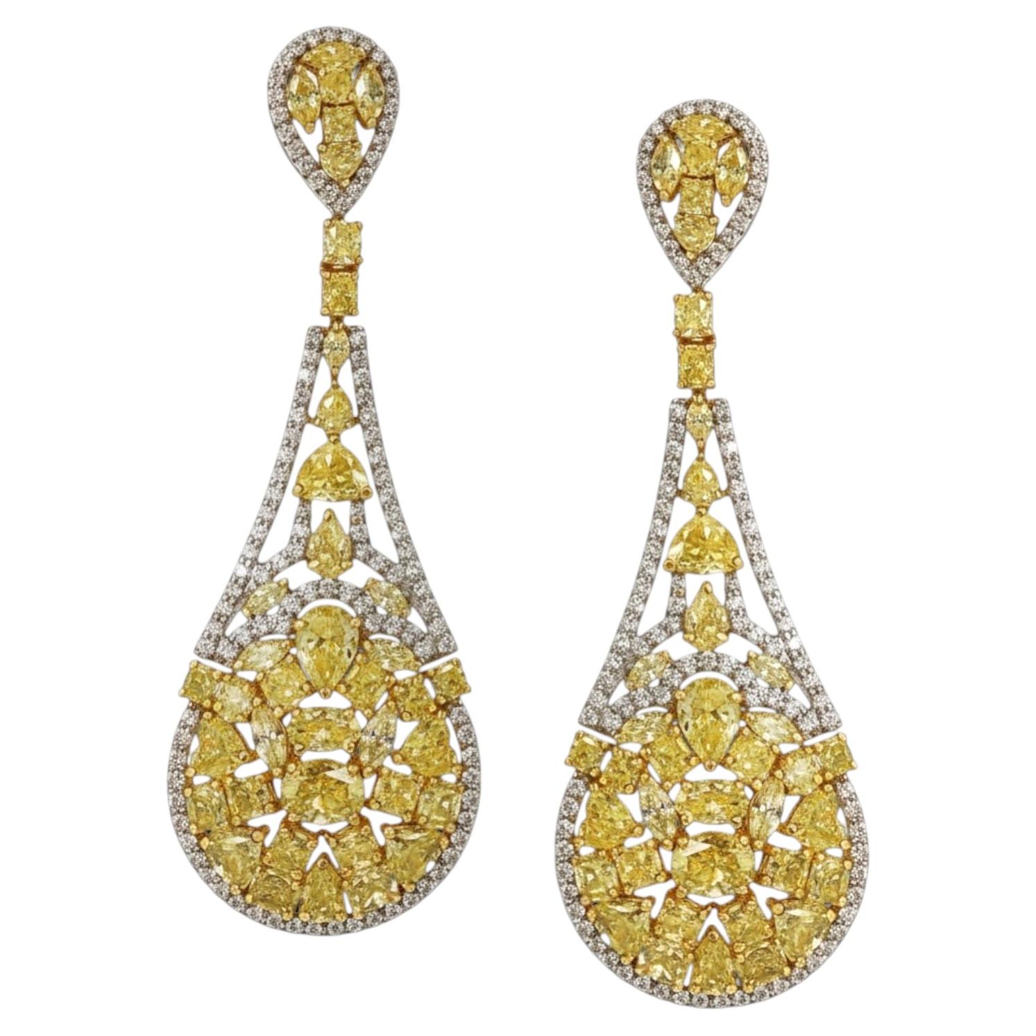 Statement Fancy Yellow Diamond 15.00ct White Chandelier Earrings 18k Gold