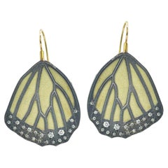 Large 18k Gold Monarch Butterfly Bottom Wing Earrings with Scattered Diamonds