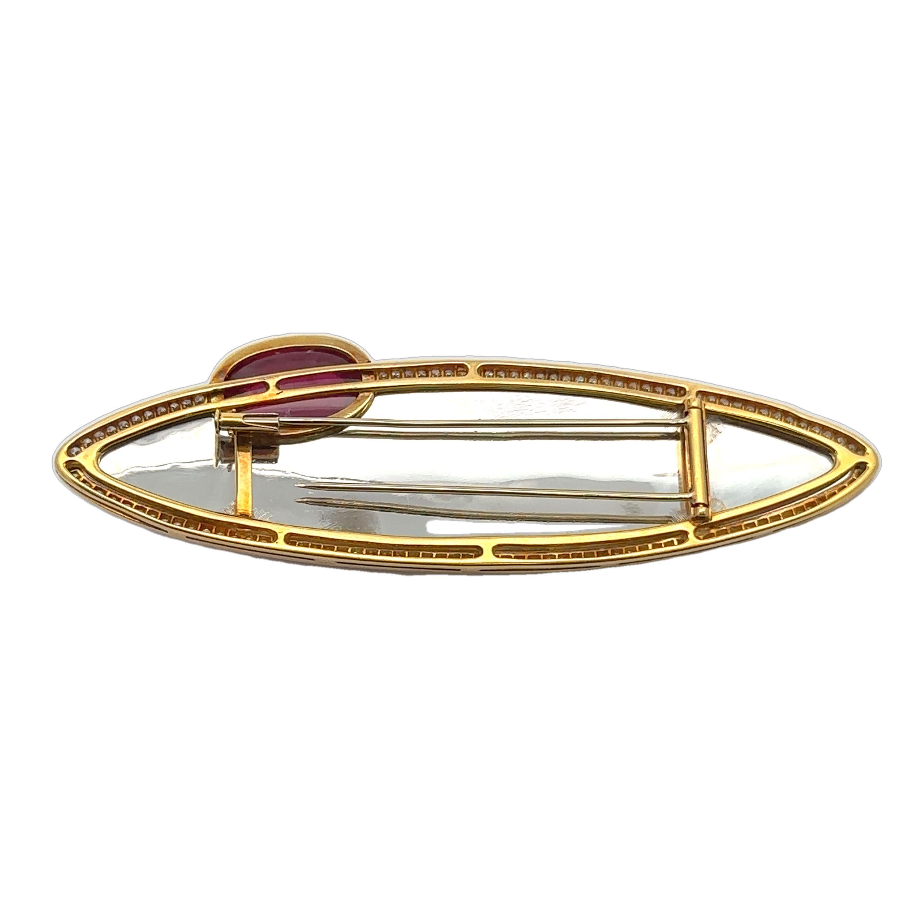 Spilla grande in oro 18k e platino con tormalina rubellite GIA e diamanti Navette in vendita 6