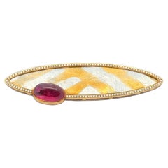 Spilla grande in oro 18k e platino con tormalina rubellite GIA e diamanti Navette